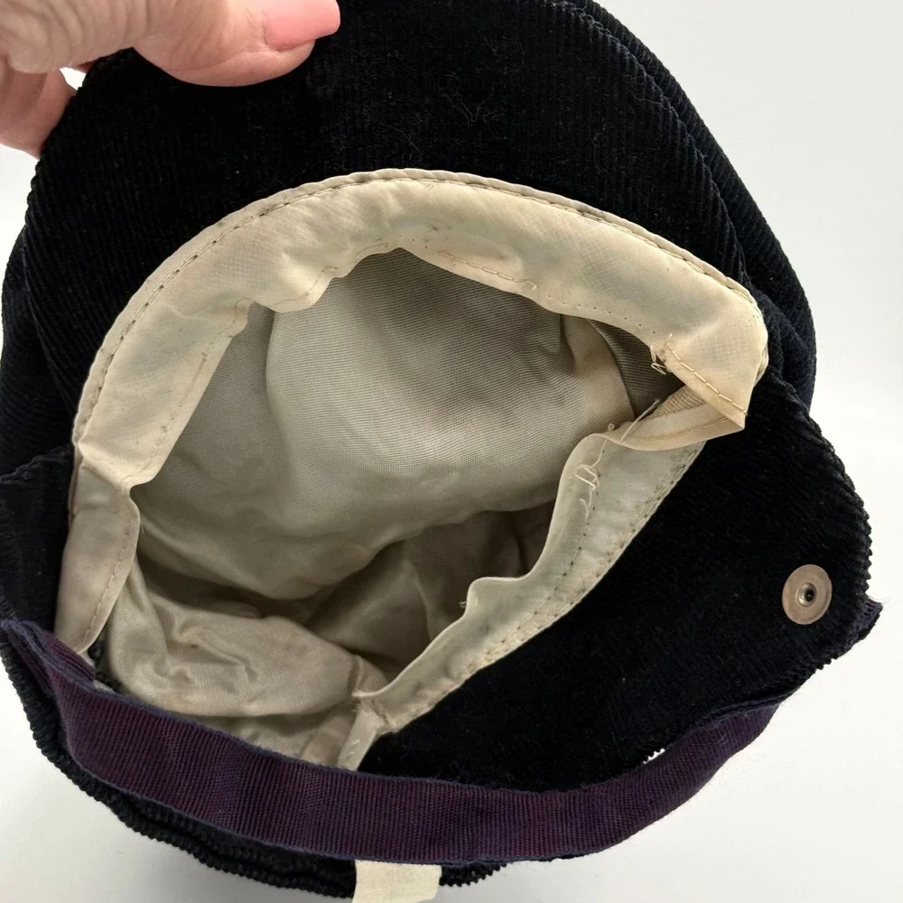 Vintage Navy Blue Corduroy Flat Cap‎ Toddler Size 19 Ear Flaps Newsboy Hat USA
